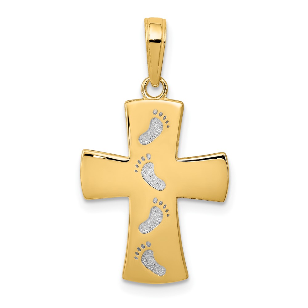 10K w/ Rhodium Cross W/Footprints Pendant (10C4430)