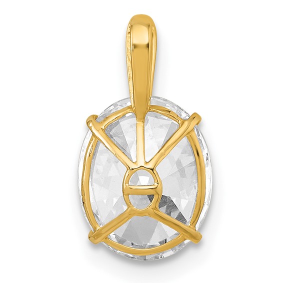 10k Polished 8.00 x 10.00mm White Oval CZ Pendant