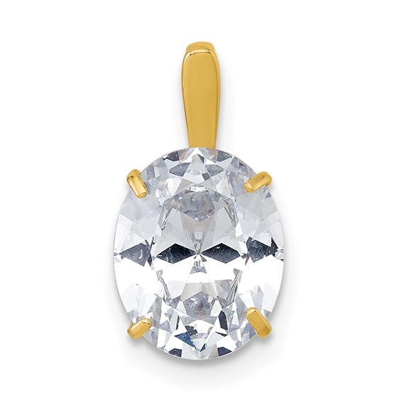 10k Polished 8.00 x 10.00mm White Oval CZ Pendant