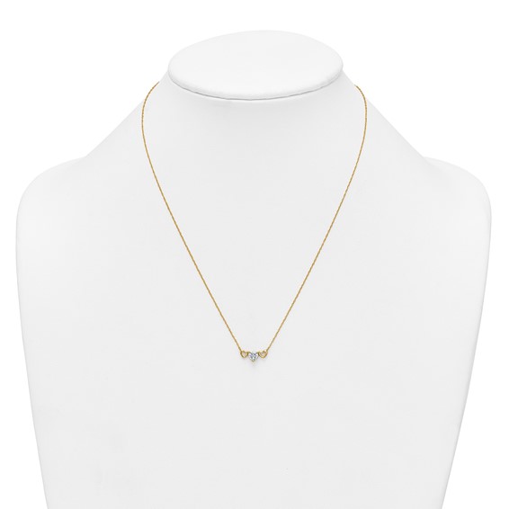 10k Polished Heart CZ Center with Two Open Hearts 18.5 inch Necklace