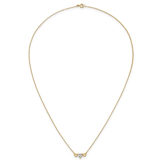 10k Polished Heart CZ Center with Two Open Hearts 18.5 inch Necklace