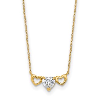 10k Polished Heart CZ Center with Two Open Hearts 18.5 inch Necklace
