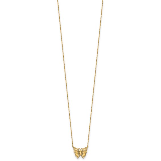 10k Polished and Diamond-cut Pierced Butterfly 15.75 inch with 2 inch Extension Necklace