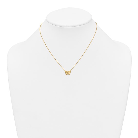 10k Polished and Diamond-cut Pierced Butterfly 15.75 inch with 2 inch Extension Necklace