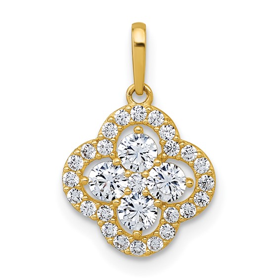 10k Polished Fancy CZ Flower Pendant