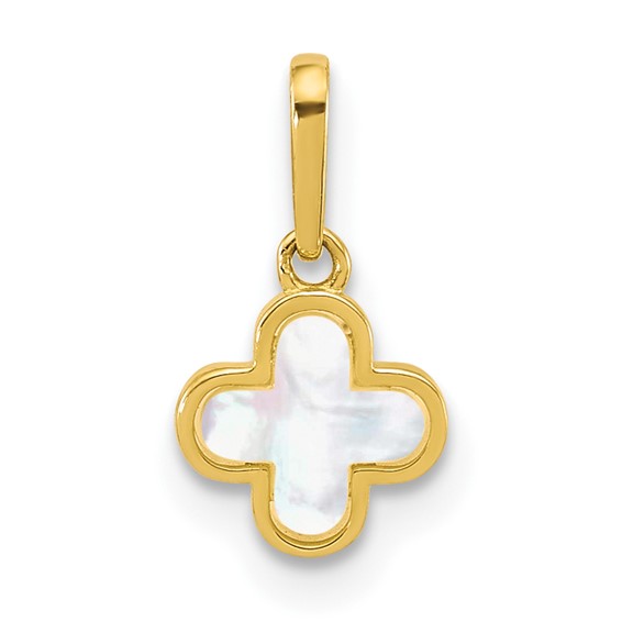 10k Polished Mother of Pearl Clover Pendant