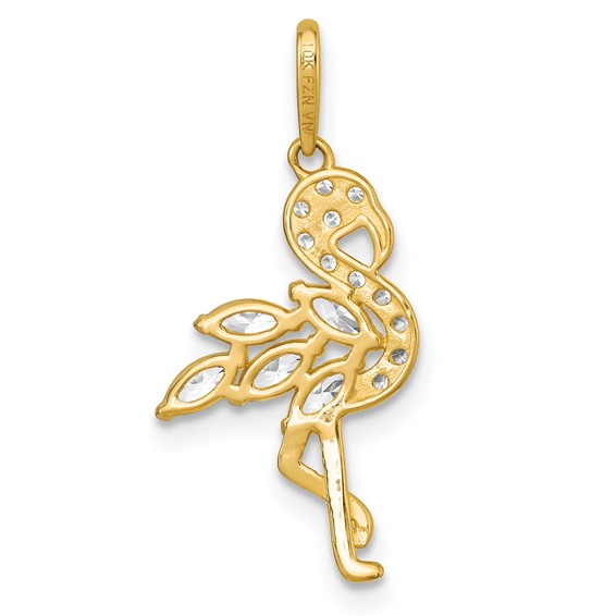 10k Polished CZ Flamingo Pendant