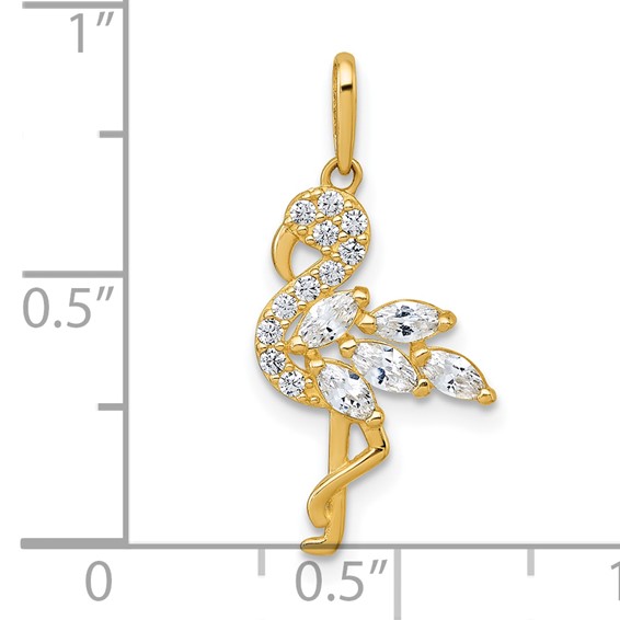 10k Polished CZ Flamingo Pendant