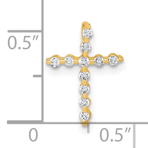 10k Polished CZ Latin Cross Chain Slide Pendant