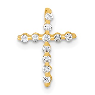 10k Polished CZ Latin Cross Chain Slide Pendant