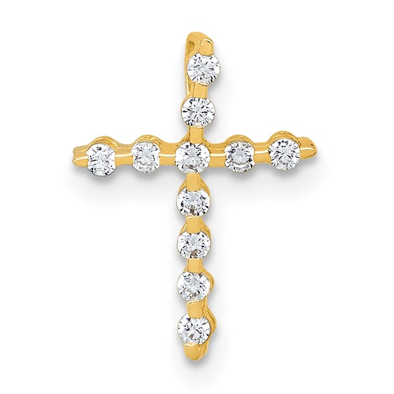 10k Polished CZ Latin Cross Chain Slide Pendant