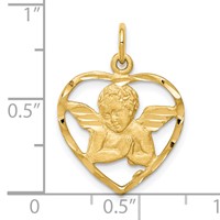 10K Yellow Gold Satin Diamond-cut Angel in Heart Charm view 3