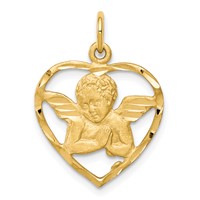 10K Yellow Gold Satin Diamond-cut Angel in Heart Charm view 1