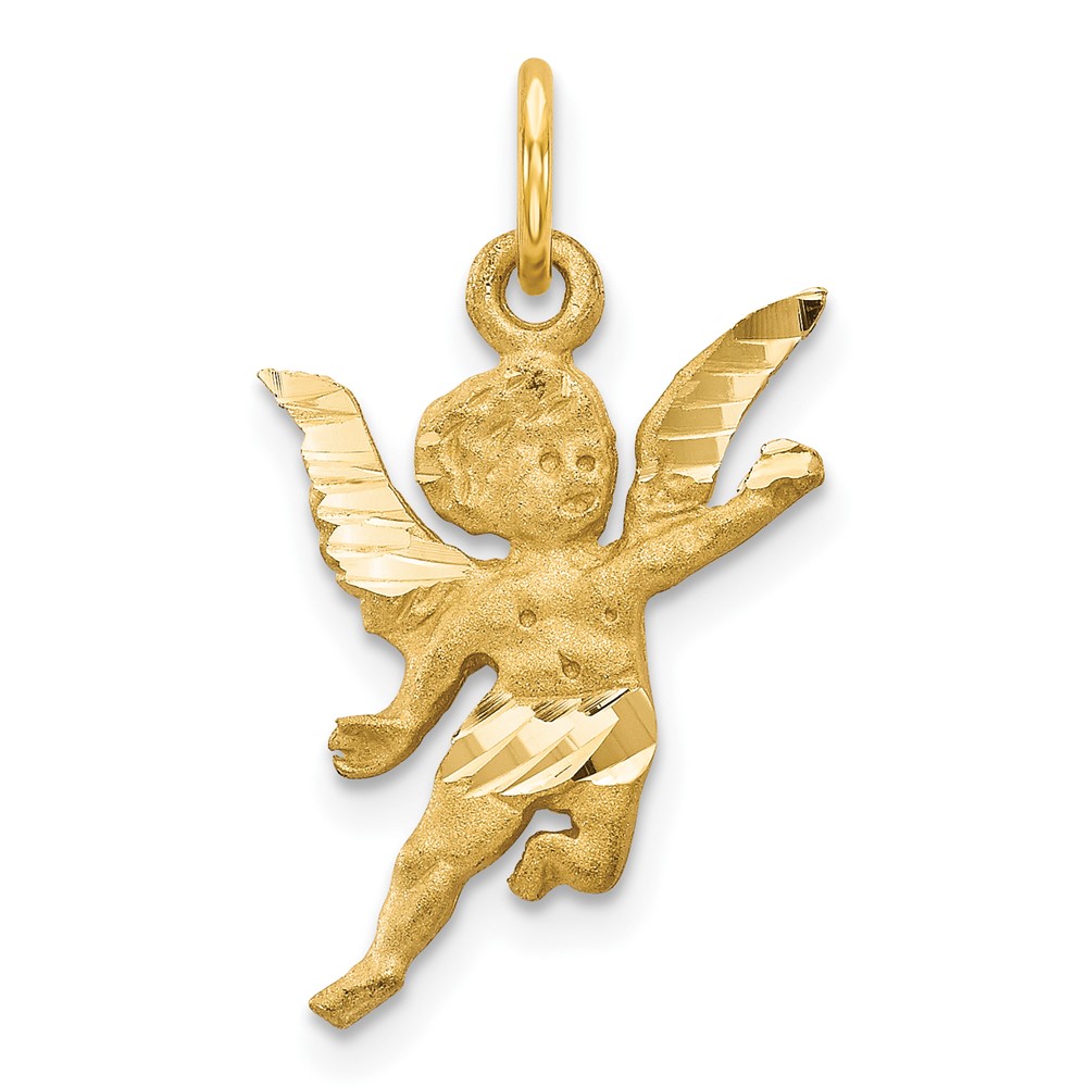 10K Yellow Gold Solid Satin Diamond-cut Angel Charm