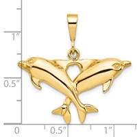 10K Yellow Gold Solid Polished Twin Dolphins Charm view 3