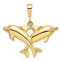 10K Yellow Gold Solid Polished Twin Dolphins Charm view 1