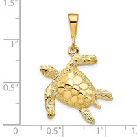 10K Yellow Gold Swimming Sea Turtle Pendant view 3