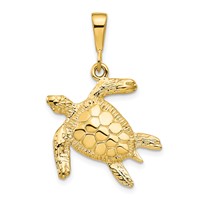 10K Yellow Gold Swimming Sea Turtle Pendant view 1