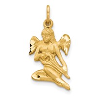 10K Yellow Gold Satin Diamond-cut Angel Playing Lute Charm view 1