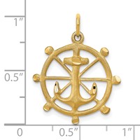 10K Yellow Gold Satin Diamond-cut Anchor in Ships Wheel Charm view 3