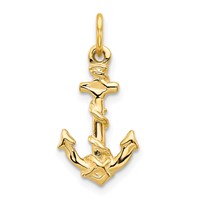 10K Yellow Gold Anchor Pendant with Rope view 1