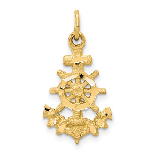 10K Yellow Gold Diamond-cut Anchor and Ships Wheel Charm