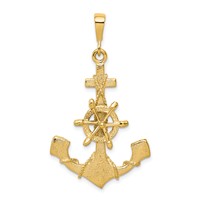 10K Yellow Gold Large Moveable Ships Wheel on Anchor Pendant view 1