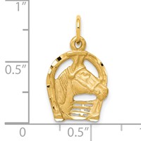 10K Solid Diamond-cut Horsehead in Horseshoe Charm view 3