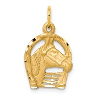 10K Solid Diamond-cut Horsehead in Horseshoe Charm view 1