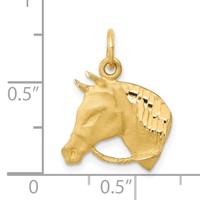 10K Yellow Gold Solid Satin Diamond-cut Horsehead Charm with Reins view 3