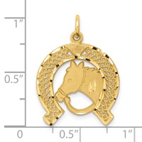10K Yellow Gold Solid Flat-Backed Horsehead in Horseshoe Charm view 3