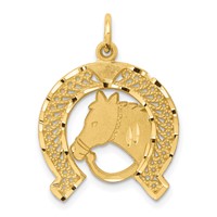 10K Yellow Gold Solid Flat-Backed Horsehead in Horseshoe Charm view 1