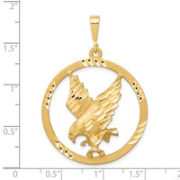 10K Yellow Gold Satin Diamond-cut Eagle in Round Frame Charm view 3
