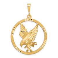 10K Yellow Gold Satin Diamond-cut Eagle in Round Frame Charm view 1