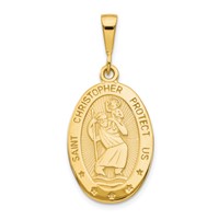 10K Yellow Gold Large Oval St. Christopher Medal Pendant view 1