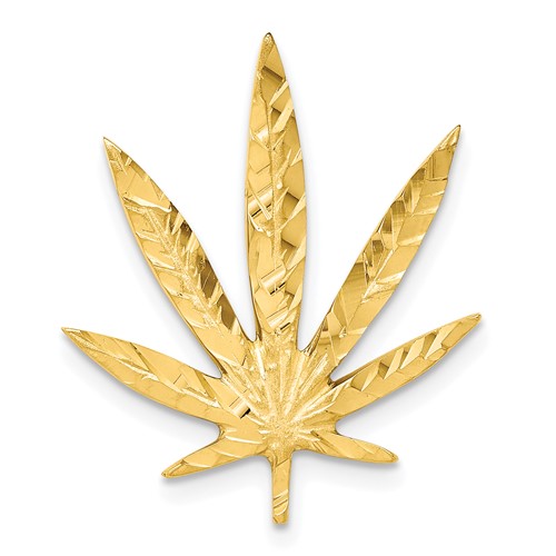 10K Yellow Gold Solid Satin Leaf Chain Slide