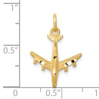 10K Yellow Gold 3-D Solid Satin Diamond-cut Airplane Charm view 3
