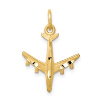 10K Yellow Gold 3-D Solid Satin Diamond-cut Airplane Charm view 1