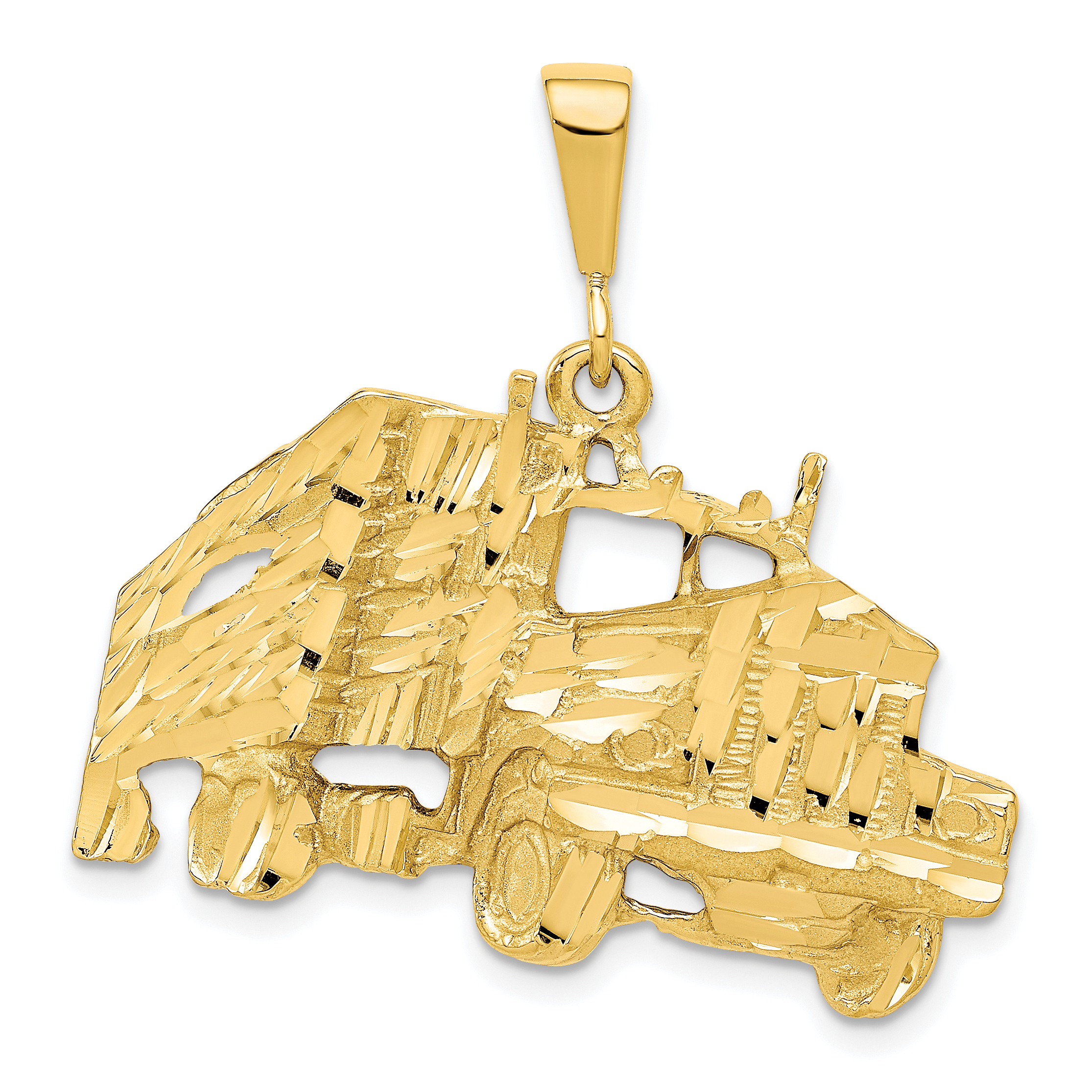 10k Solid Diamond-cut Semi with Trailer Charm (10C755)