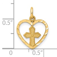10K Yellow Gold Cross in Heart Charm view 3
