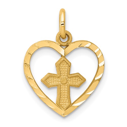 10K Yellow Gold Cross in Heart Charm
