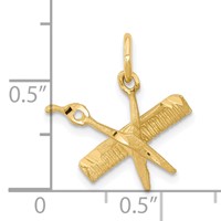 10K Yellow Gold Satin Diamond-cut Comb and Scissors Charm view 3