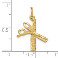 10K Yellow Gold Satin Diamond-cut Comb and Scissors Charm view 3
