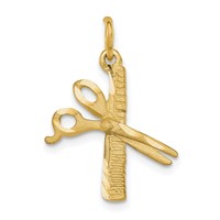 10K Yellow Gold Satin Diamond-cut Comb and Scissors Charm view 1