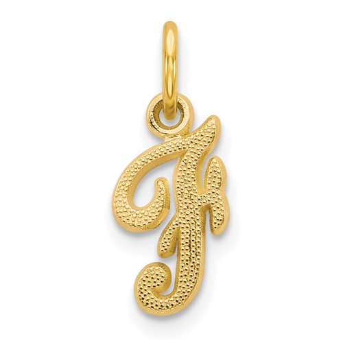 10K Yellow Gold Small Script Initial F Charm