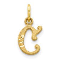 10K Yellow Gold Small Diamond-cut Initial C Charm view 1