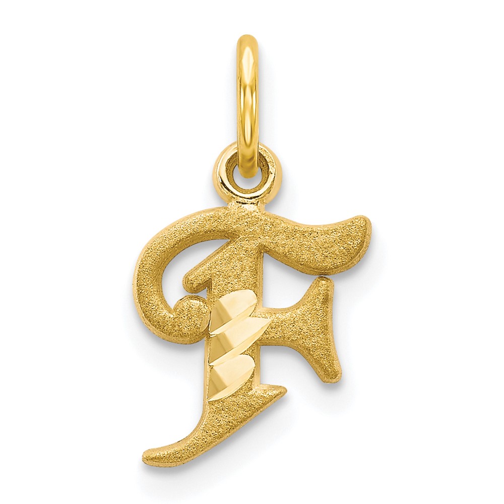 10K Yellow Gold Small Diamond-cut Initial F Charm