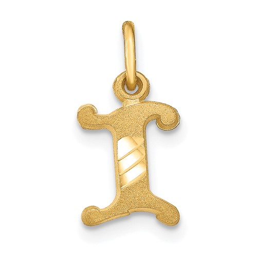 10K Yellow Gold Small Diamond-cut Initial I Charm
