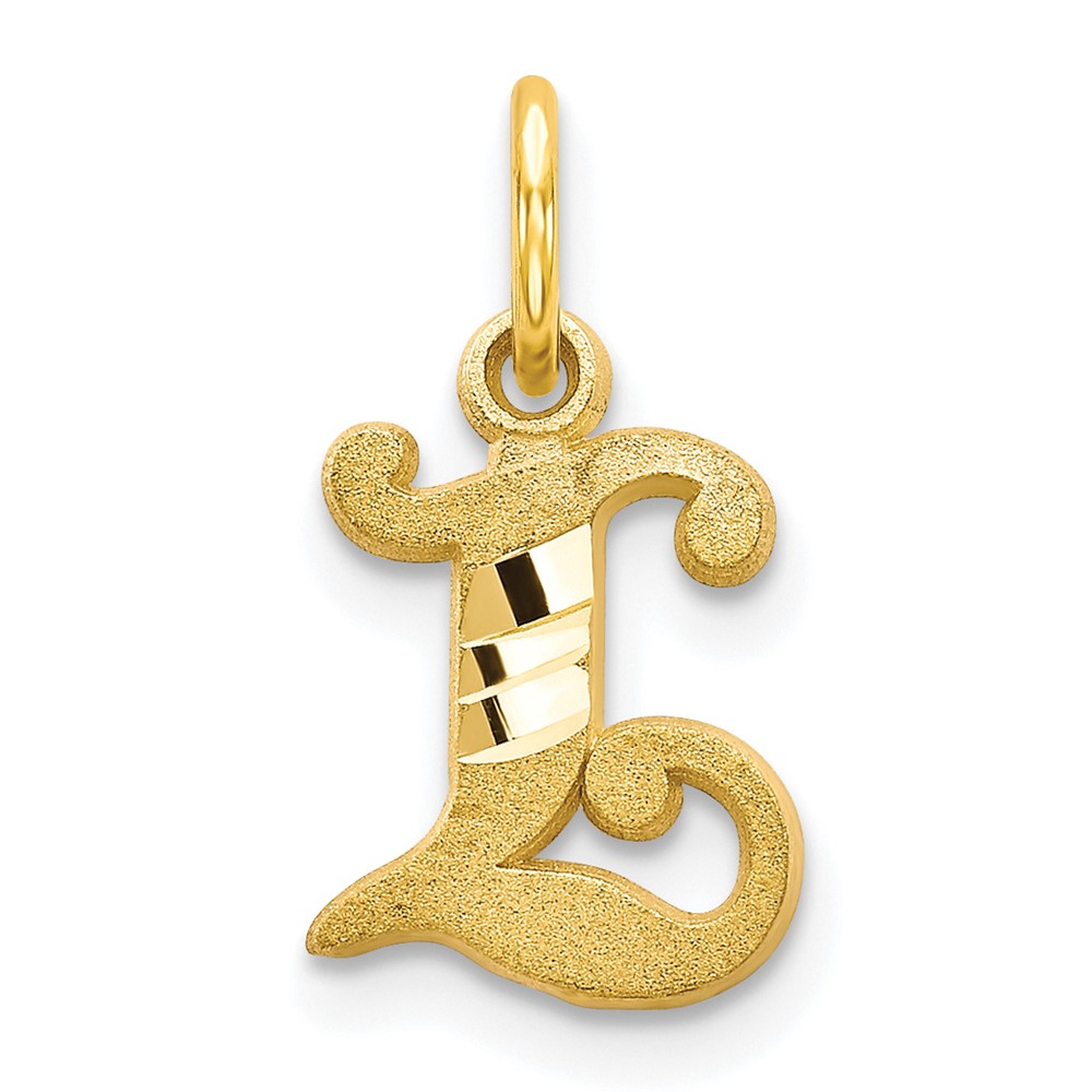 10K Yellow Gold Small Diamond-cut Initial L Charm