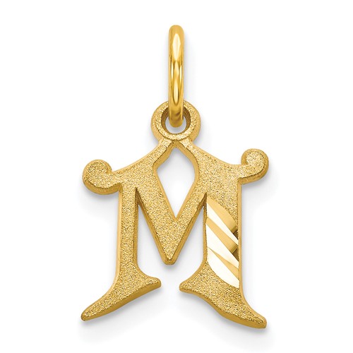 10K Yellow Gold Small Diamond-cut Initial M Charm